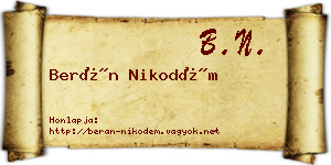 Berán Nikodém névjegykártya
